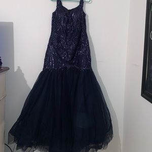 Off Shoulder Navy Blue Prom Dress Mermaid